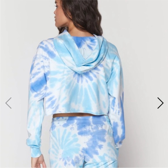 Spiritual Gangster Luna Crop Hoodie Aruba Blue White Tie Dye Terry S NWOT - Picture 2 of 8